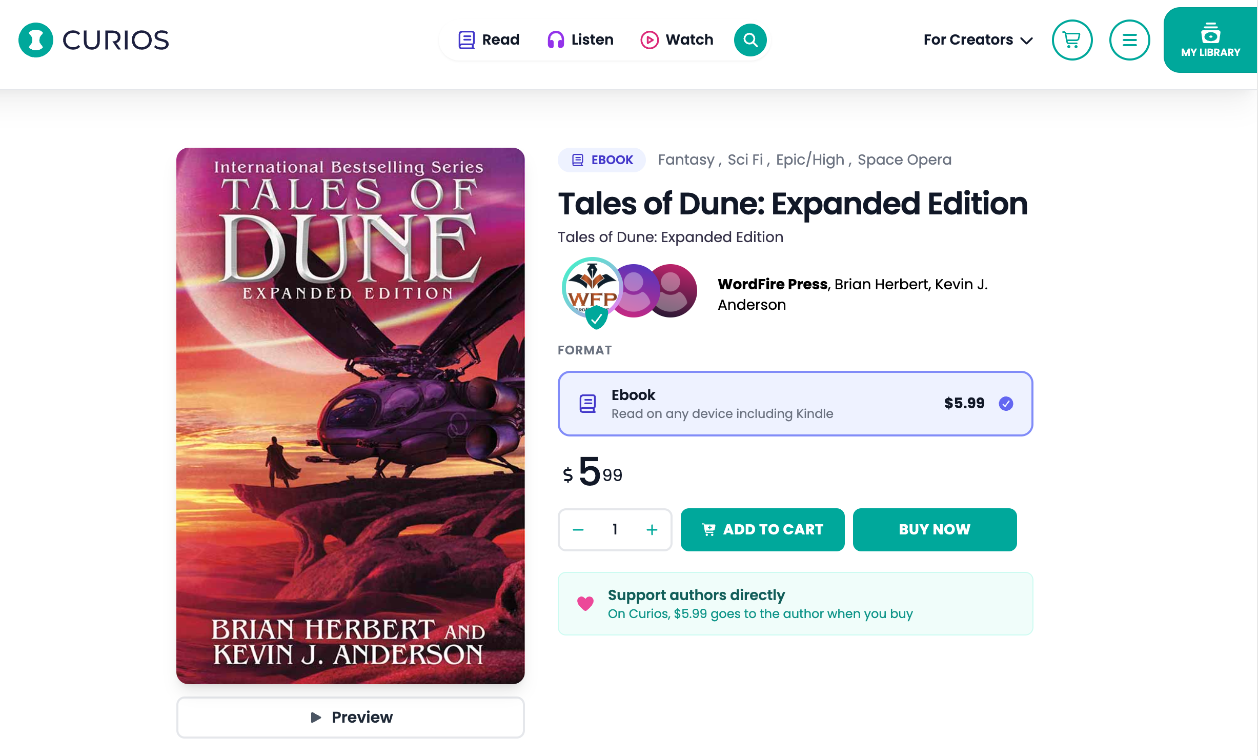 Curios product page