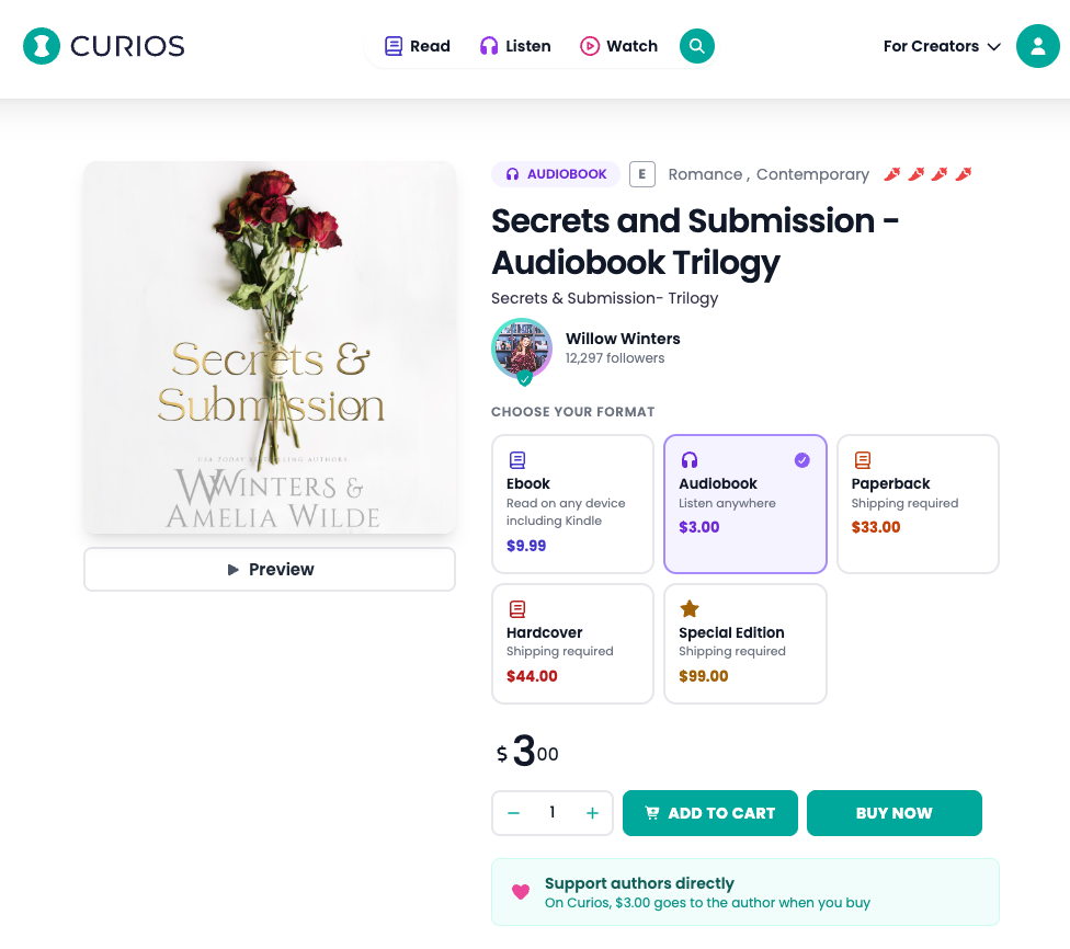 Curios product page