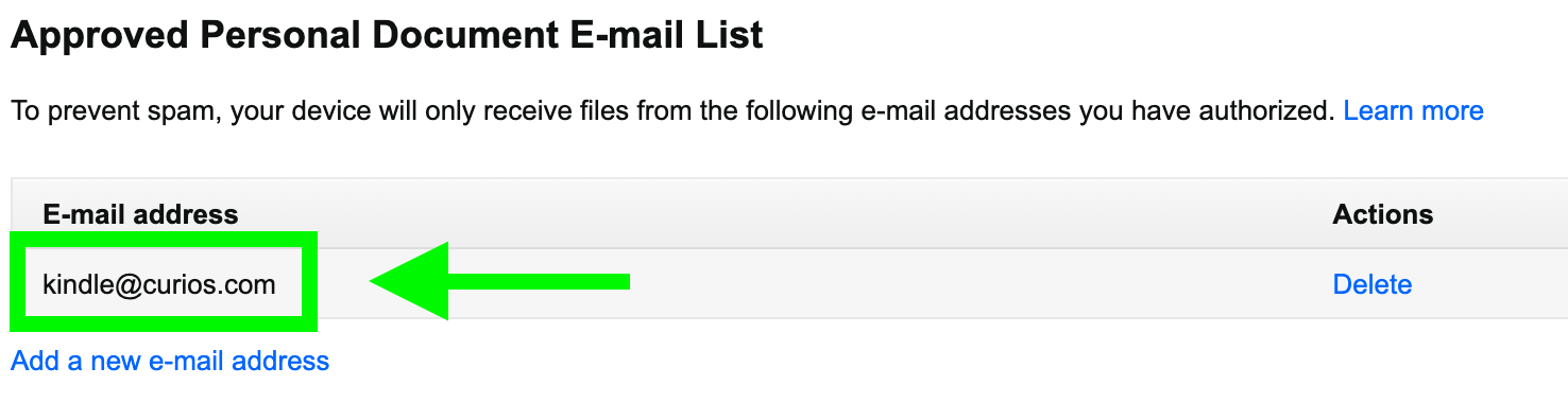 kindle@curios.com added as approved email