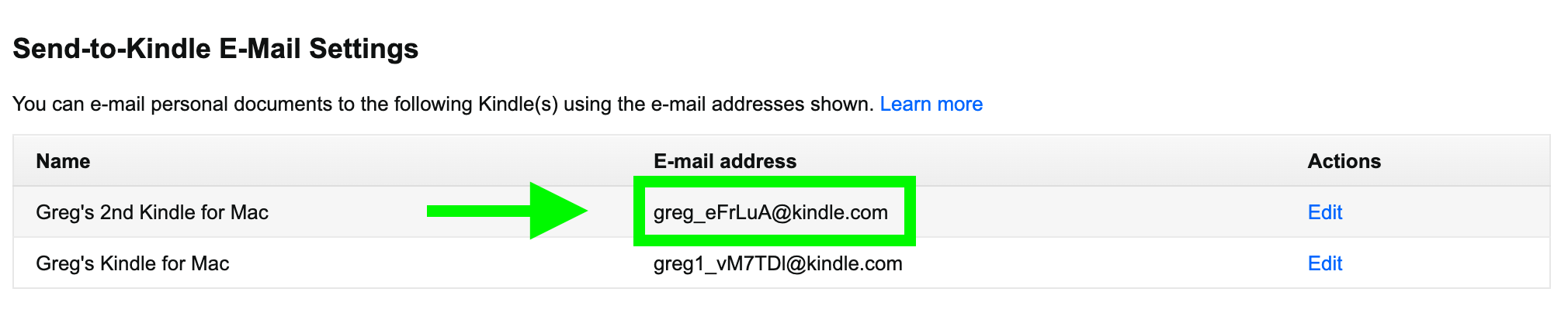 Send-to-Kindle E-Mail Settings section