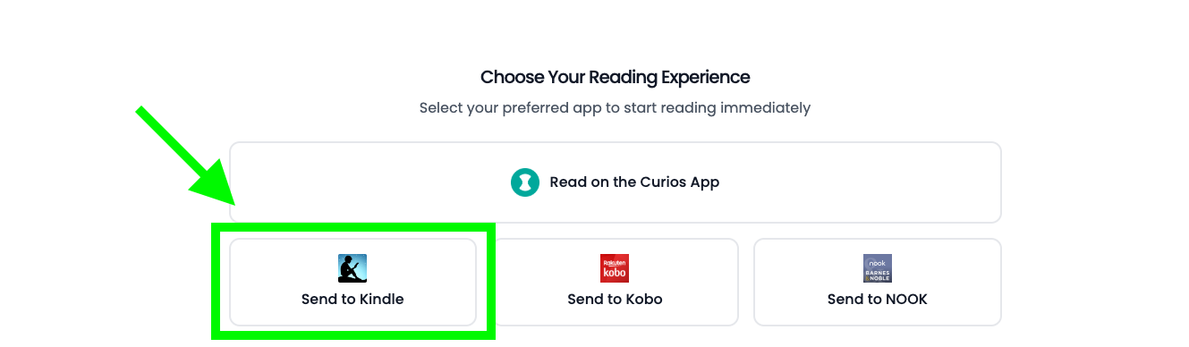 Send to Kindle button in Curios wallet