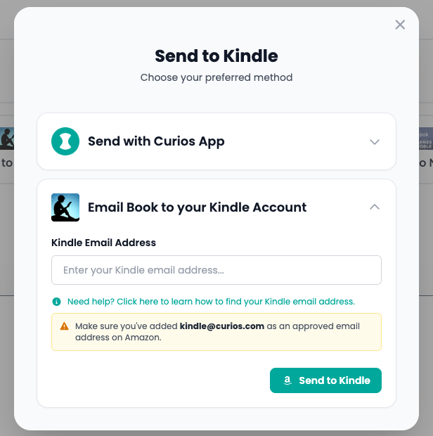 Kindle email entry form
